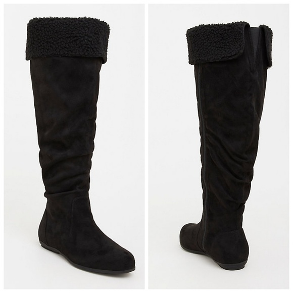 torrid Shoes - Torrid Black Faux Suede Shearling Knee High Boots torrid Shoes - Torrid Black Faux Suede Shearling Knee High Boots